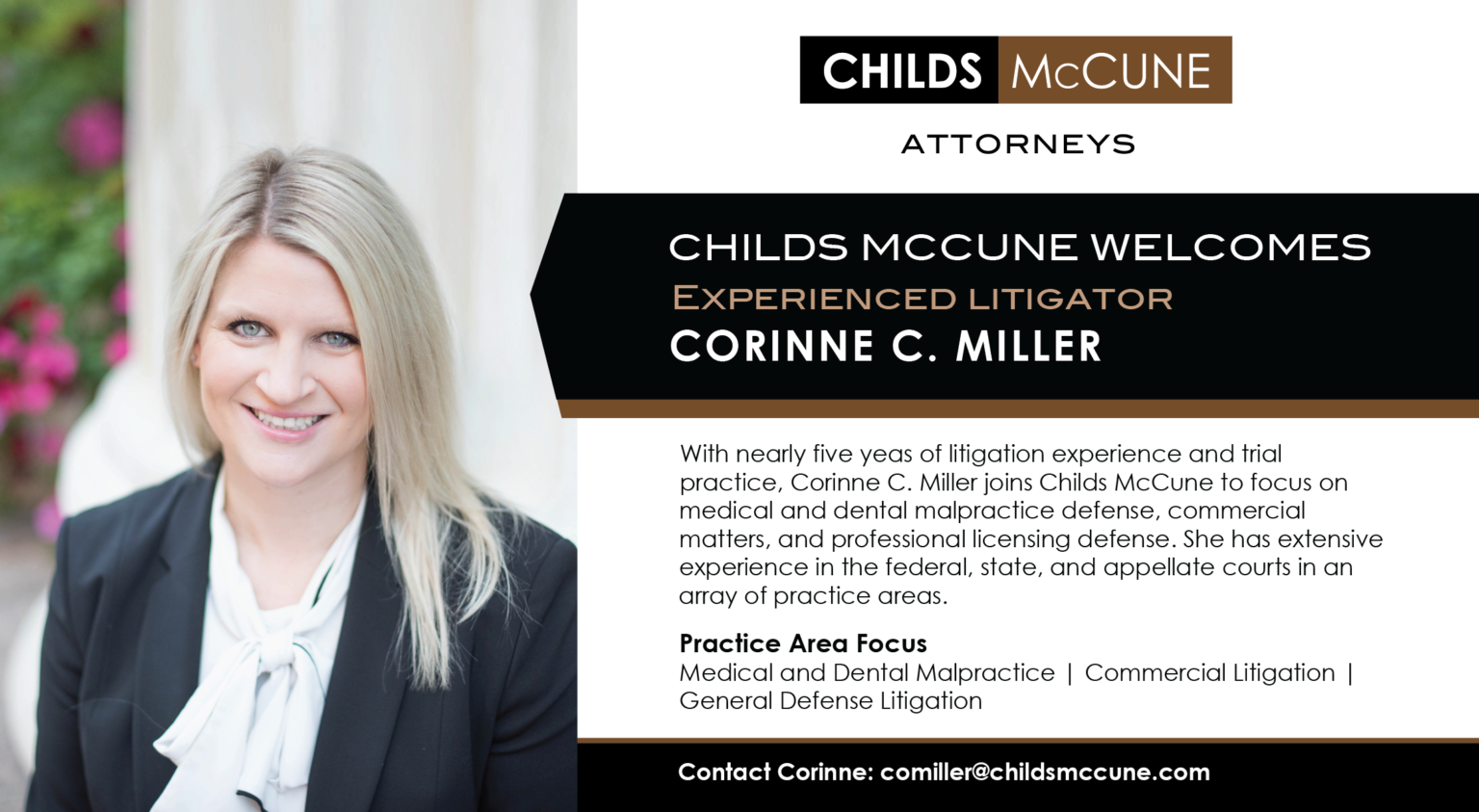 Childs McCune Welcomes Experienced litigator Corinne C. Miller - Childs ...